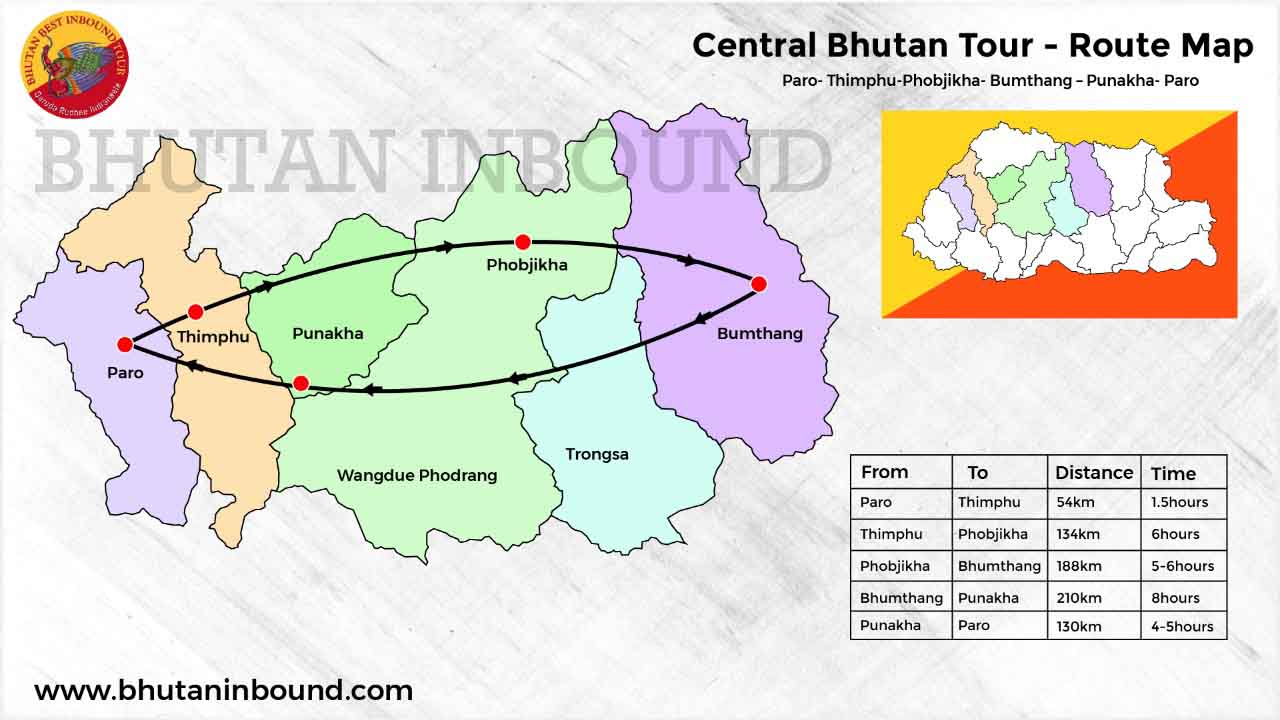 Western Central Bhutan Tour Map